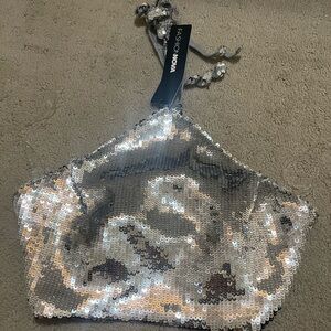 Fashion Nova Shiny Silver Sequin Top
